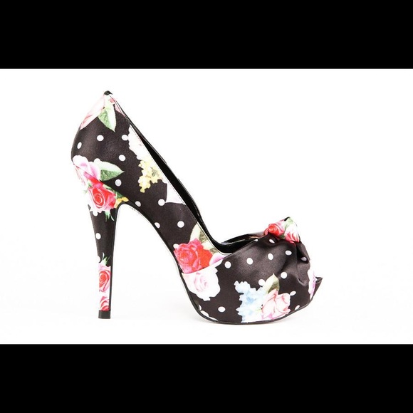🌺Spring🌺Top Heels Co Kyra Floral Black Peep Toes - Picture 4 of 5